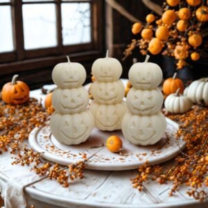 Κερί Ελαιοκράμβης Halloween Λευκή 3πλή κολοκύθα & άρωμα Πικάντικη Σταφίδα