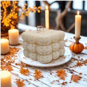Κερί Ελαιοκράμβης Halloween Λευκό Bubble Cube με κολοκύθες & άρωμα Spicy Mix
