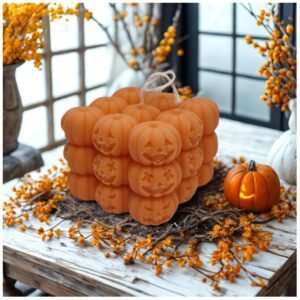 Κερί Ελαιοκράμβης Halloween Πορτοκαλί Bubble Cube με κολοκύθες & άρωμα Pumpkin Souffle