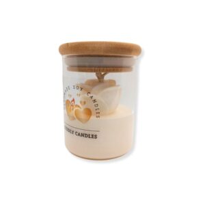 Κερί Σόγιας Λευκό με Τριαντάφυλλο σε Γυάλινο Ποτήρι με ξύλινο καπάκι