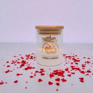 Κερί Σόγιας Λευκό με Τριαντάφυλλο σε Γυάλινο Ποτήρι με ξύλινο καπάκι